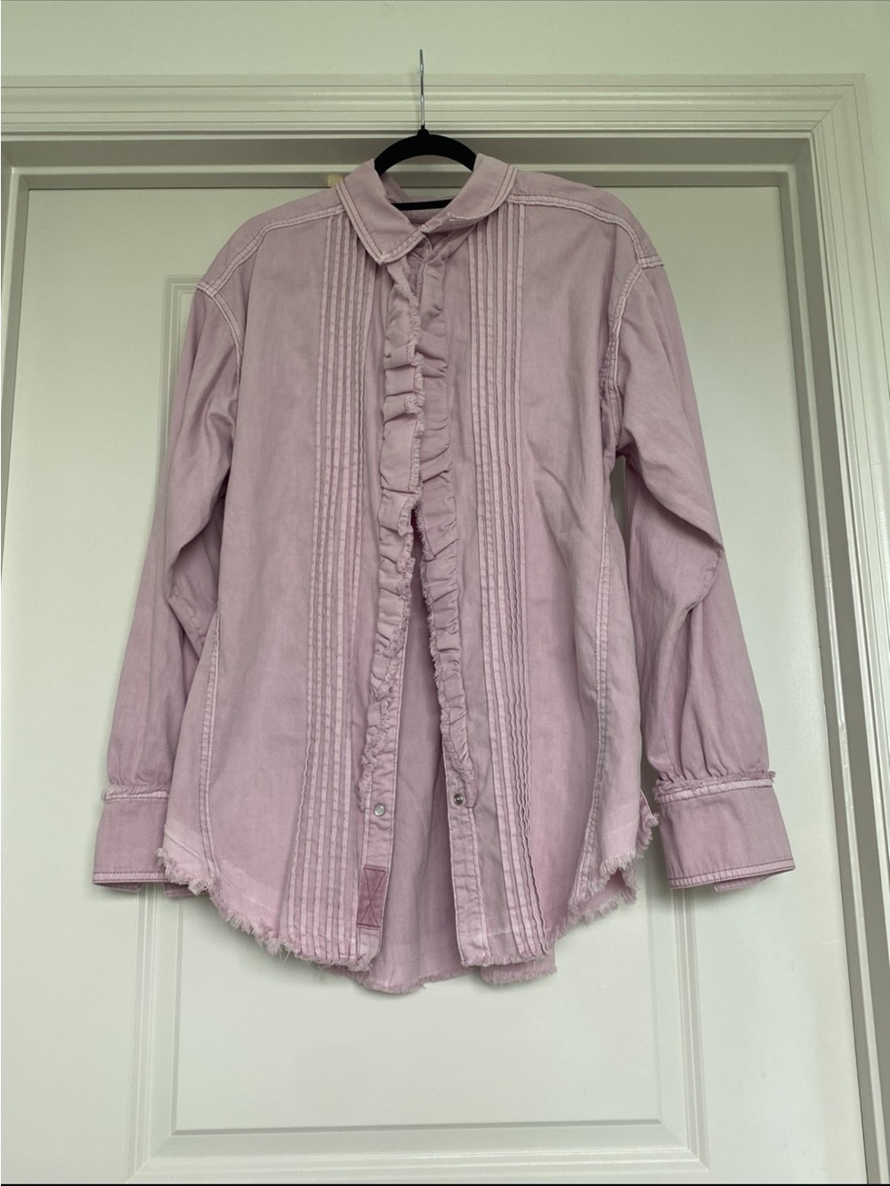Free People Dusty Pink Ruffled Pintuck Button-Down Shirt